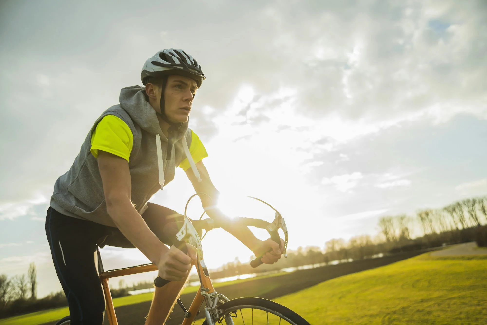 Germany, Mannheim, young man riding bicycle Germany, Mannheim, young man riding bicycle